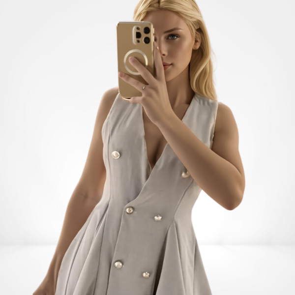 Cream Double-Breasted Mini Dress - Image 2