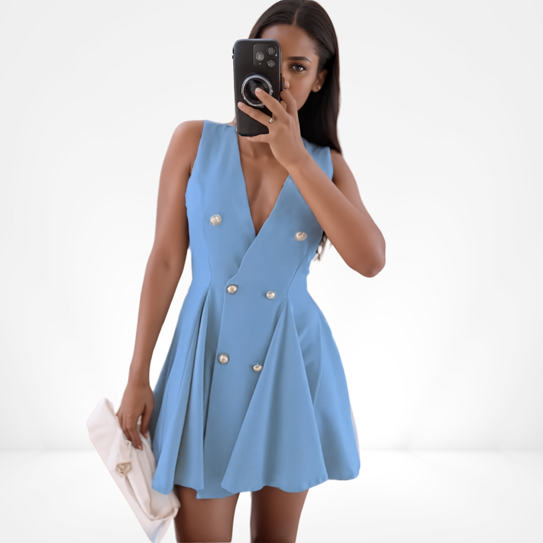 Sky Blue Double-Breasted Mini Dress