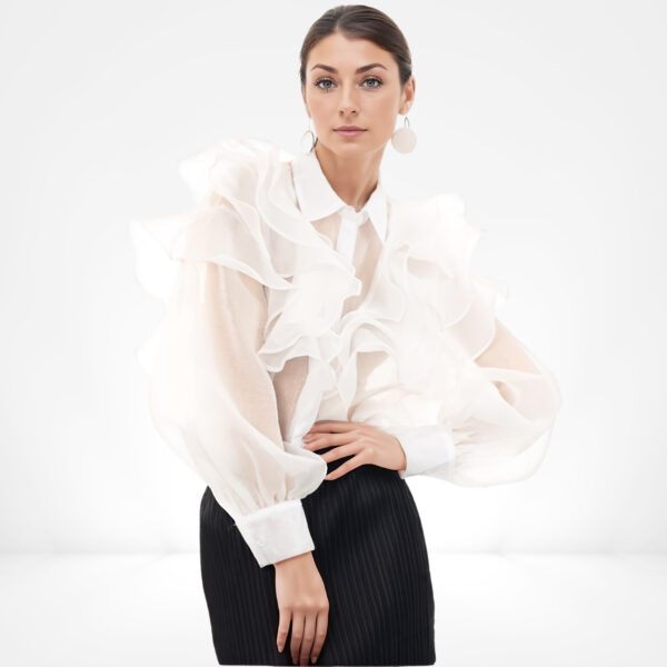 White Ruffle Organza Blouse - Image 3
