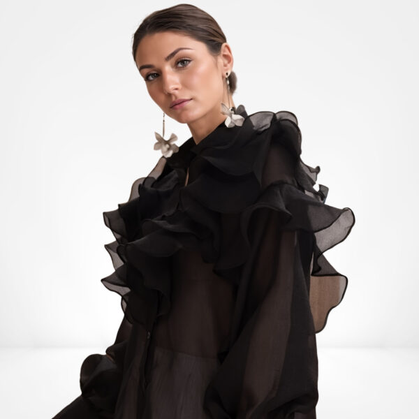 Black Ruffle Organza Blouse - Image 2