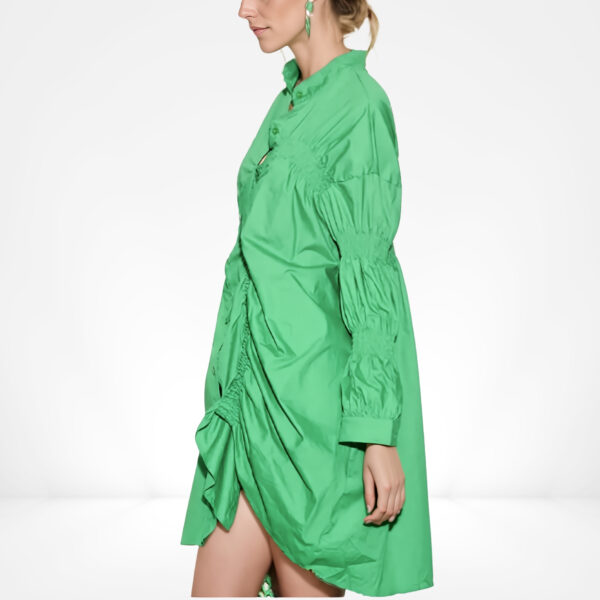 Emerald Shirred Detail Mini Dress - Image 2