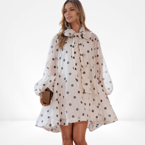 Polka Dot Tie-Neck Mini Dress - Image 2