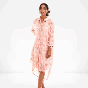Blush Fringe Sheer Shirt Dress