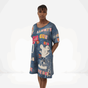 Denim Graphic Print T-Shirt Dress
