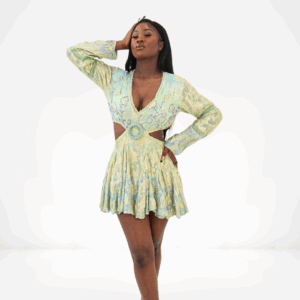 Mint Brocade Cutout Mini Dress