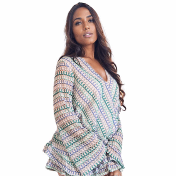 Pastel Wave Crochet Bell-Sleeve Set - Image 2