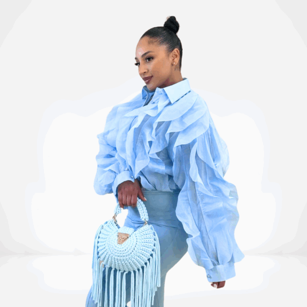 Powder Blue Sheer Ruffle Blouse