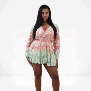 Sunset Ombre Brocade Cutout Mini Dress