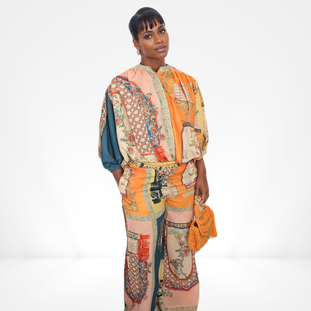 Vintage Patchwork Print Two-Piece Set